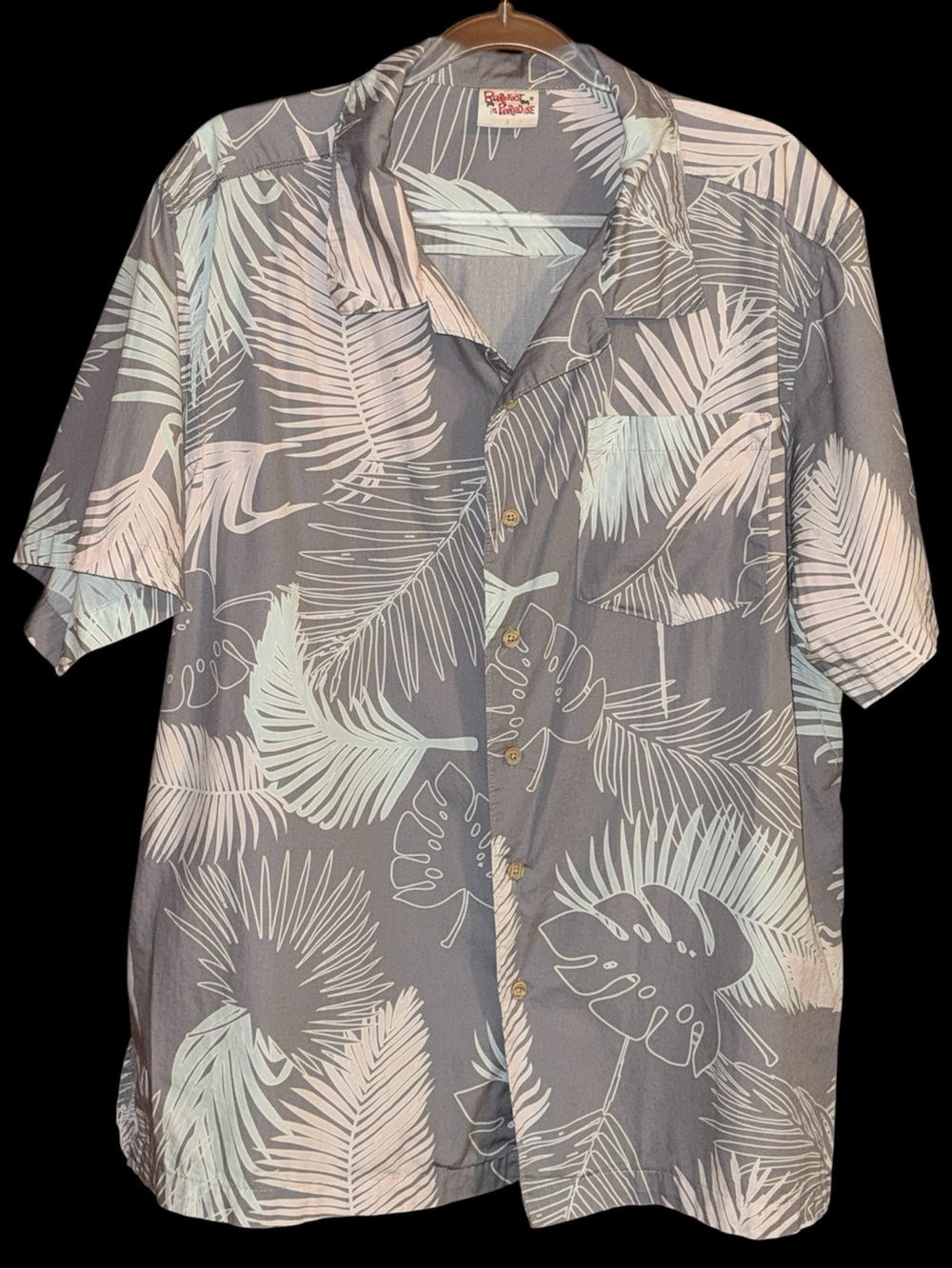 Barefoot in Paradise Vintage Gray Hawaiian Short-Sleeve Shirt Size Large